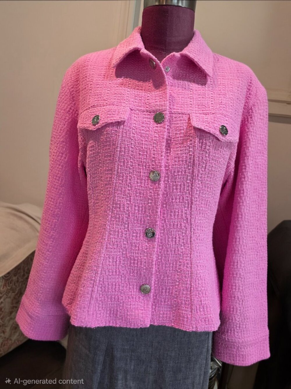 NWT Maje  Pink Textured Tweed Organic Cotton Jacket (Size 40 / US M/